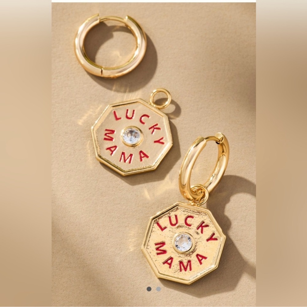 Anthropologie Gold 'Lucky Mama' Hoop Earrings